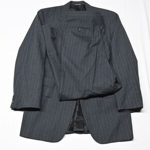 Vtg Bespoke 90s 42L 30x30 Gray Stripe Slim USA Made‎ Mens Jacket Pants Suit